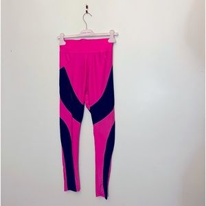 Pink and black leggings size S/M high waist 25 inches, length 35 1/2 inches.